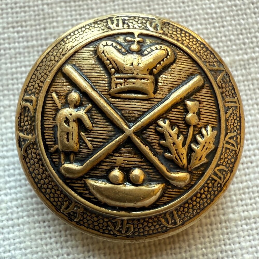 Royal Blackheath Golf Club Brass Crown Clubs & Thistles Button Vintage